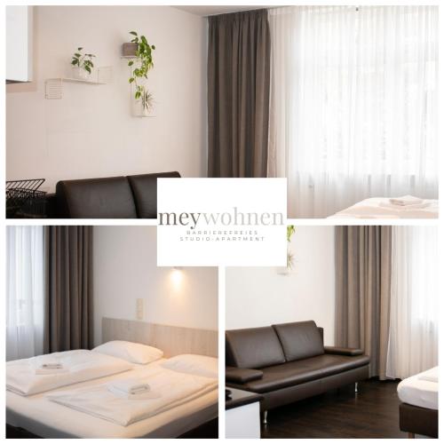 a collage of photos of a room with a bed and a couch at meywohnen Prien am Chiemsee in Prien am Chiemsee