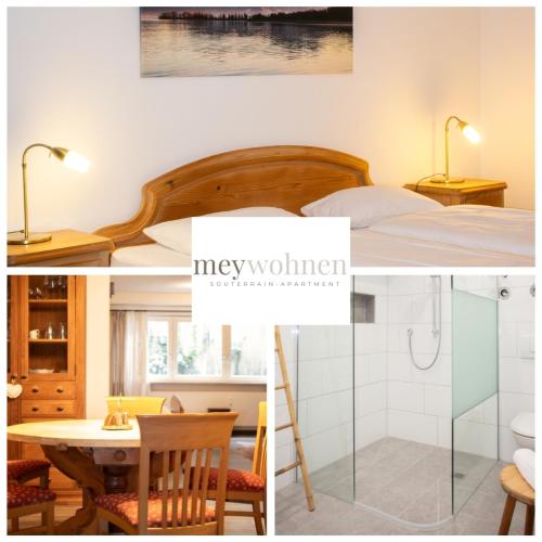a collage of pictures of a bedroom and a bed at meywohnen Prien am Chiemsee in Prien am Chiemsee