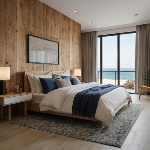 a bedroom with a large bed with a view of the ocean at Seaview Quy Nhon apt FLC in Quy Nhon