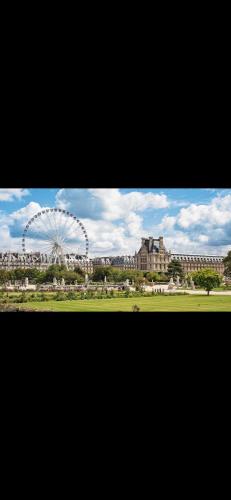 une grande roue ferris devant un grand bâtiment dans l'établissement Luxury Loft Champs Élysée, à Paris