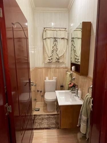 Un baño con inodoro, lavabo y ducha. en Zayed Villa, en Sheikh Zayed