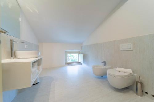 a white bathroom with a toilet and a sink at Al Torrione in Collecchio