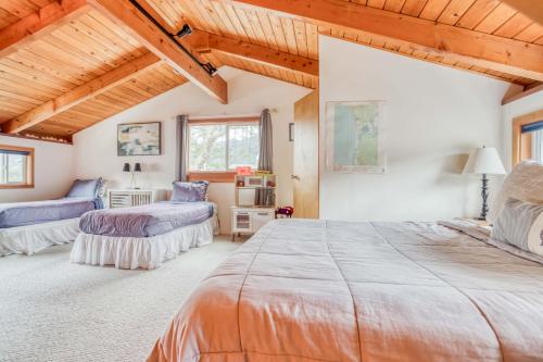a bedroom with two beds and a wooden ceiling at Play Chalet MCA 489 - Meredith Lodging in Manzanita