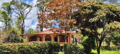 a yellow house with a red roof at Hermosa casa de campo en Boyacá in Ramiriquí