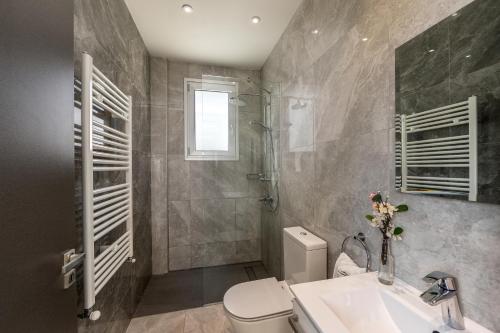 a bathroom with a sink and a toilet and a shower at Fig Tree Bay Residences 7 in Protaras
