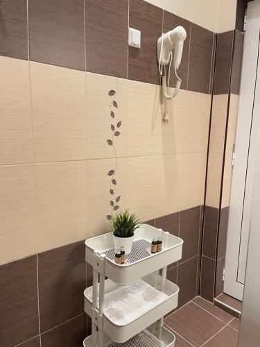 baño con ducha y teléfono en la pared en Dara House, en Plovdiv