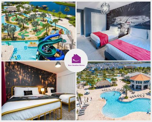 a collage of pictures of a resort with a water park at 2557 Awesome Family 4BD Townhouse located at Storey Lake in Kissimmee