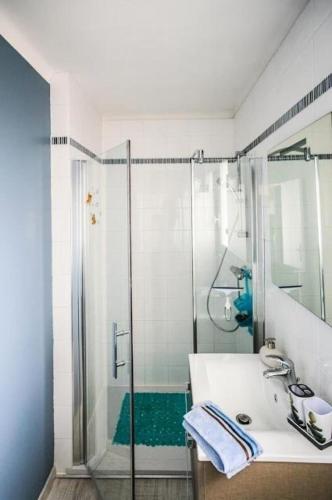 une salle de bain avec douche et lavabo dans l'établissement Résidence Bur-41-pornichet - Location de Vacances - PORNICHET - Maison - 014-60362 MAE-6151, à Pornichet