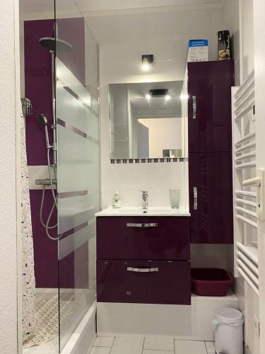 une salle de bain avec un lavabo et une douche dans l'établissement Résidence Les Marines - PORNICHET - Appartement face mer pour 4 personnes MAE-0511, à Pornichet