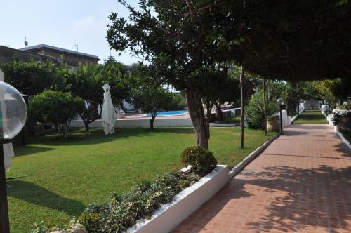 a park with a tree and a swimming pool at Hotel Savoia in Procida