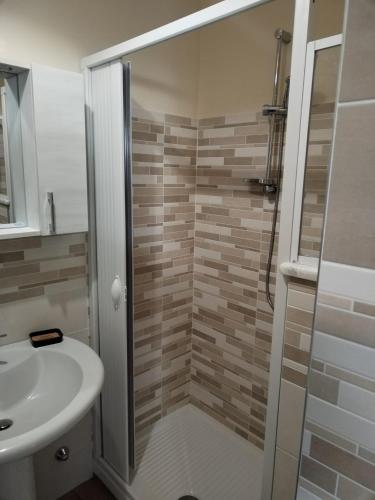 a bathroom with a shower and a sink at La Fara Apartment in Benevento
