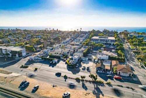 an aerial view of a city with a parking lot at Barefoot 101 One Block to Beach 2 Bed 1 Bath in Encinitas