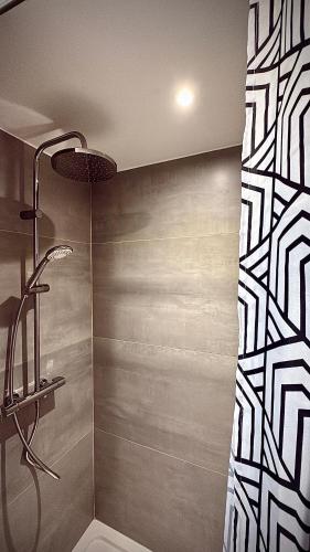 a bathroom with a shower with a glass door at Élégant appartement lumineux hypercentre Orléans in Orléans