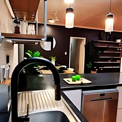 a kitchen with a sink and a counter top at 4 BDR Airconditioned Tropical Escape, Lap Pool & Parking for Caravans, Boats and Trailers in Casuarina
