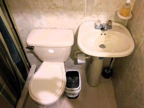 a small bathroom with a toilet and a sink at Apartamento con buena ubicación PARA FAMILIA Grande in Cali