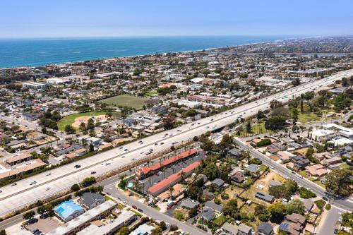 an aerial view of a city with a highway at Hyland Inn near Legoland in Carlsbad