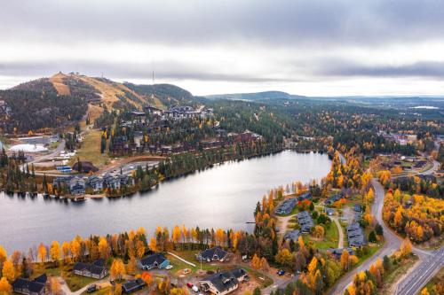an aerial view of a town on a lake at Villa Winter Lake50 in Kuusamo