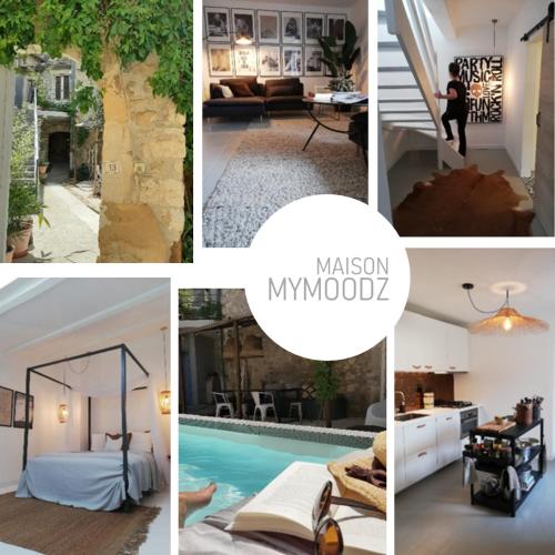 un collage de photos d'une maison avec piscine dans l'établissement Maison Mymoodz, à Cornillon