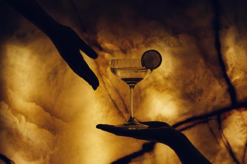 a hand holding a wine glass with a lime on it at Park Hyatt Zurich – City Center Luxury in Zürich