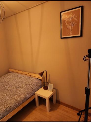 une chambre avec un lit et une table dans l'établissement Appartement 2 pieces Hypercentre Strasbourg, à Strasbourg