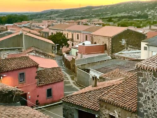 an aerial view of a town with roofs at Maison de l artiste Zangs in Narbolia