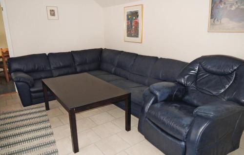 a black leather couch and a table in a living room at Pet Friendly Home In Ljungby With Wifi in Bolmstad