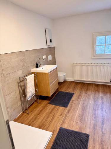 a bathroom with a sink and a toilet at Alte Wassermühle in Heimbach