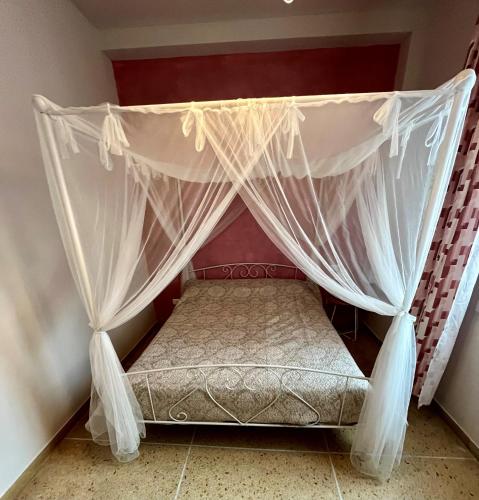 a bed with a canopy in a room at La Teranga in Imola