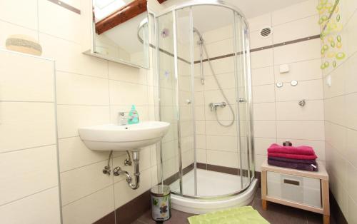 a bathroom with a shower and a sink at Studio Rovinj Home in Rovinj