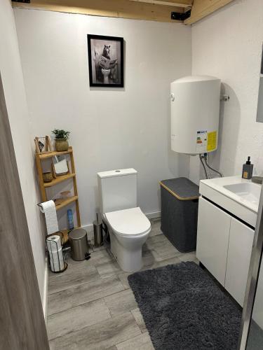a bathroom with a toilet and a sink at Casa Fernando Casquinha in Vila Franca de Xira