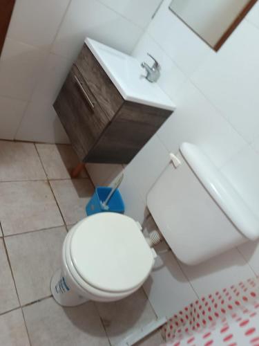 a bathroom with a white toilet and a sink at departamento mar de ostende in Ostende