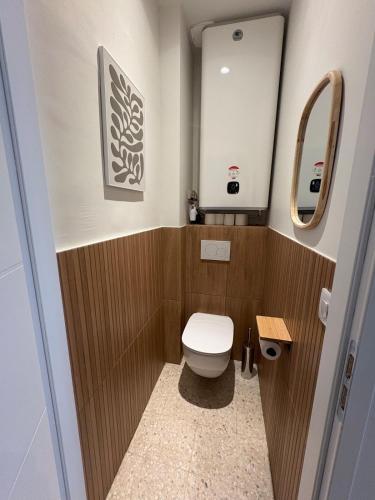 - une petite salle de bains avec toilettes dans un avion dans l'établissement L'apparté Arles centre, à Arles