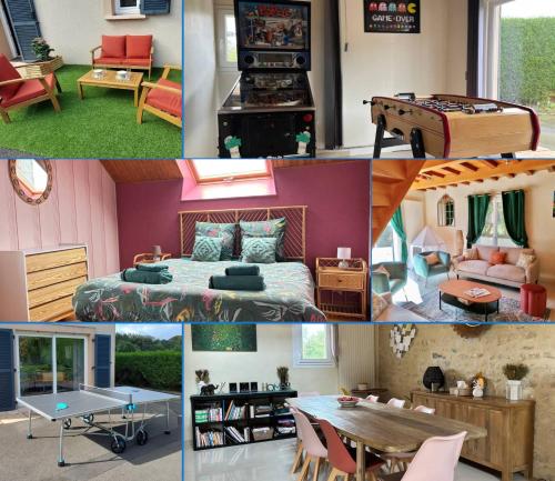 Posezení v ubytování Le So Art, grande maison 4 chambres, terrain de pétanque, grand jardin clos, flipper, babyfoot, jeux Arcade, ping pong,1 km mer, proche golf, Port en Bessin, Bayeux et plages du débarquement, adaptée enfants