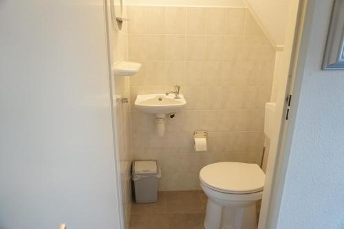 a small bathroom with a toilet and a sink at Kustverhuur, Park Schoneveld stern 266 in Breskens