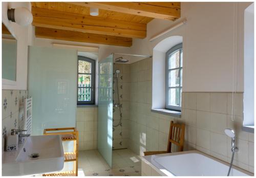 bagno con lavandino e vasca di Oldřichov 125 a Oldřichov v Hájích