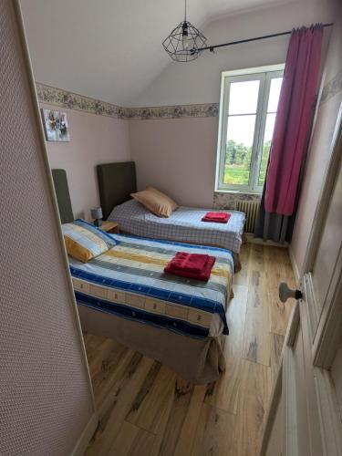 une chambre avec deux lits et une fenêtre dans l'établissement Grande maison proche Carcassonne 10 p piscine spa sauna Le Grand Chalet Bellevue, à Cavanac