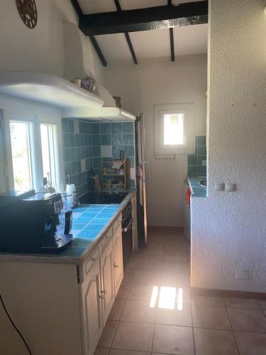 une cuisine avec un évier et un plan de travail dans l'établissement Le Mazet de la Sauvagine, à Saintes-Maries-de-la-Mer