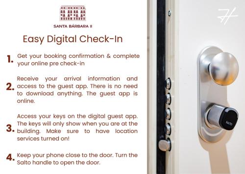 a sign on a door that reads easy digital check in at The Haus - Santa Bárbara II in Lisbon