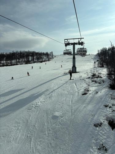 a group of people skiing down a snow covered ski slope at Geilo, two cabins, silence, nature, skiing and summer sports in Geilo