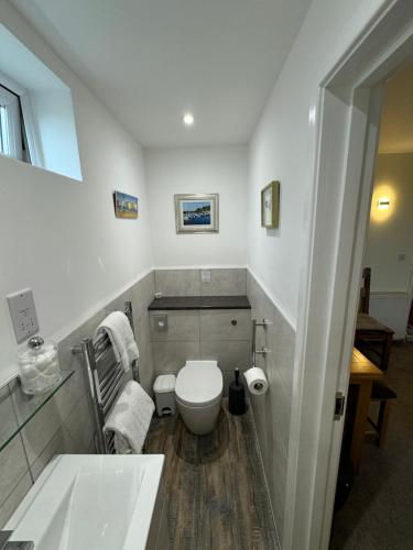 a bathroom with a white toilet and a sink at Mariners Hotel in Seaton