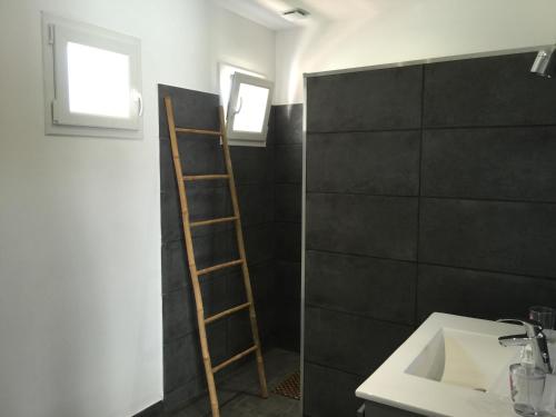 a bathroom with a ladder next to a sink at Chambres d'Hôtes Le Mas du Bijou Bleu in Puget-sur Argens