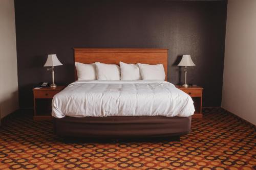 a bedroom with a large bed with two nightstands and two lamps at Americinn by Wyndham Appleton Downtown in Appleton