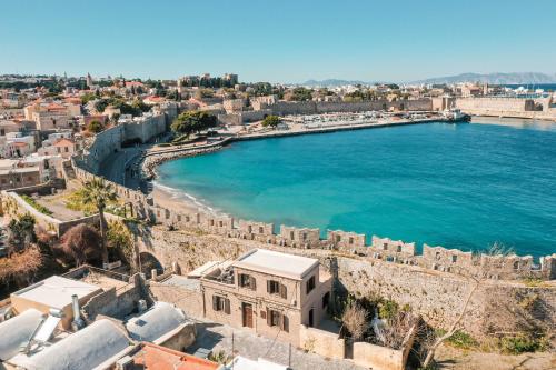 an aerial view of the city of dubrovnik and the ocean at Villa il Borgο in Rhodes Town