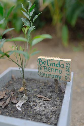 a sign that says belinda and bernmo argentina in a plant at villa ovita in Talpe