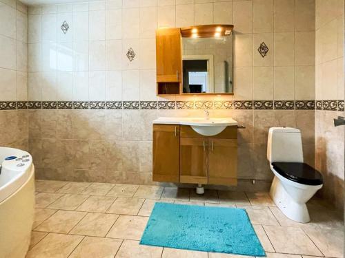 a bathroom with a sink and a toilet and a mirror at 8 person holiday home in Ruda in Ruda