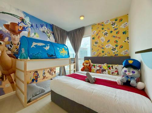 Una cama o camas en una habitación de The Shore Kids Wonderland I Family 6-10pax I Kids Friendly I JonkerSt