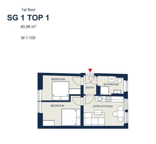 a floor plan of a bedroom apartment at easy flat Villach main plaza in Villach