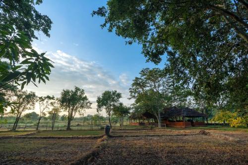 a park with a gazebo and some trees at Kassapa Lions Rock in Sigiriya