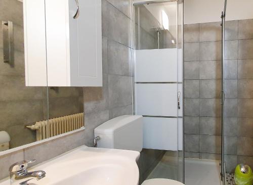 a bathroom with a toilet and a sink and a shower at Mühlwinkler Hof in Bergen