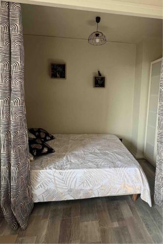 une chambre avec un lit dans une pièce dans l'établissement Petit appartement cosy Miribel, à Miribel